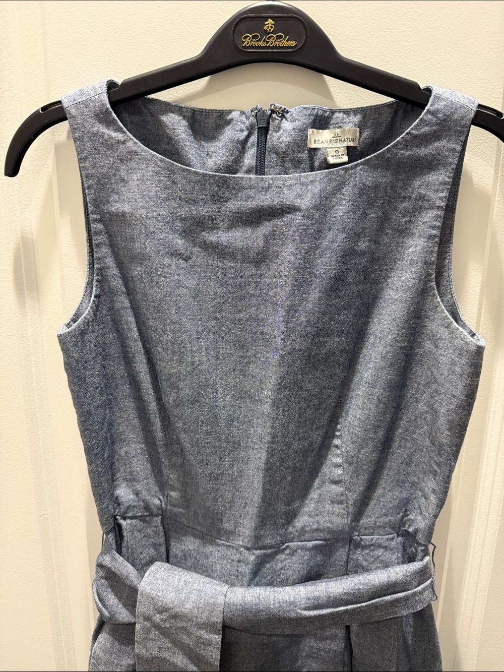 L.L. Bean Blue Cotton Chambray Belted Midi Dress - Picture 3 of 8